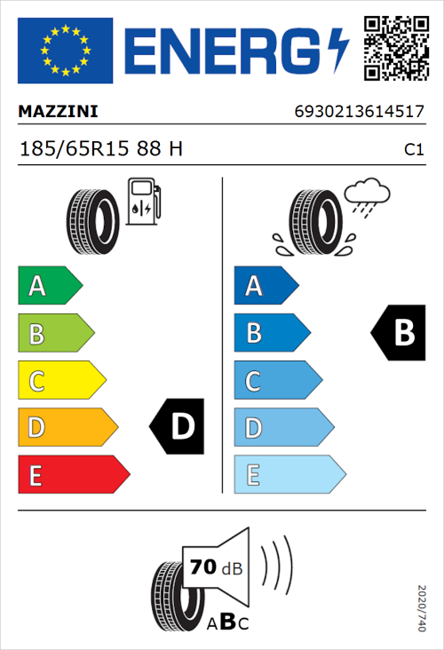 Tyre Label for Mazzini Eco 603 185/65R15 88H
