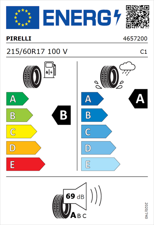 Tyre Label for Pirelli Powergy 2 215/60R17 100V